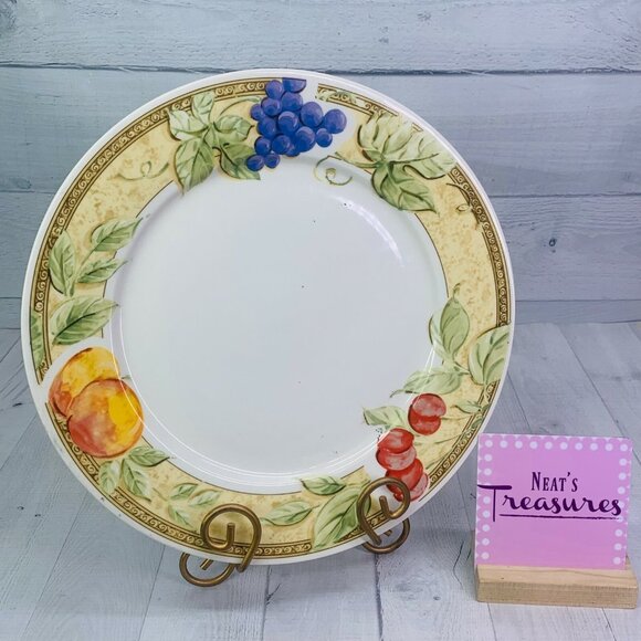 Gibson Designs FRUIT GROVE Cherries Peaches Fruit Rim Trim Round Serving Platter - Picture 1 of 7